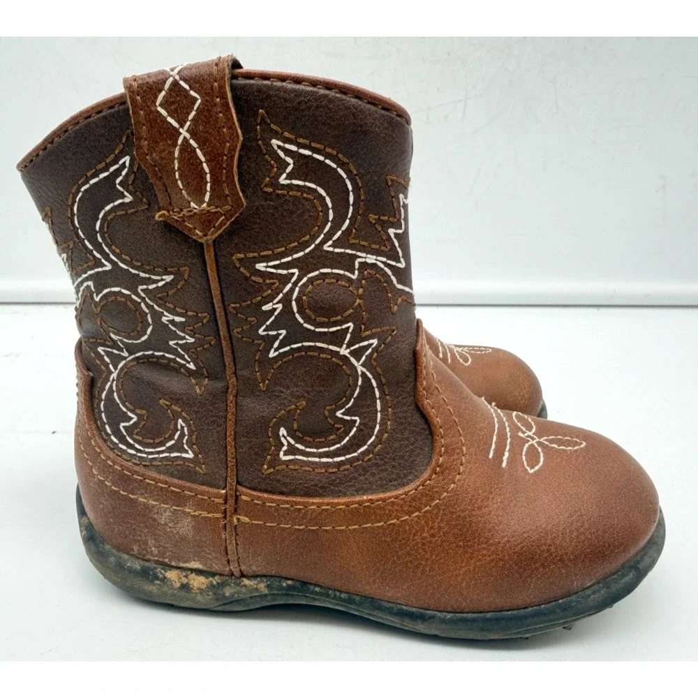 Wonder Nation Cowboy Boots Western Brown Faux Leather Side Zip | Toddler Size 6